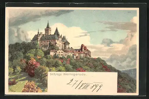 Lithographie Wernigerode, Schloss Wernigerode