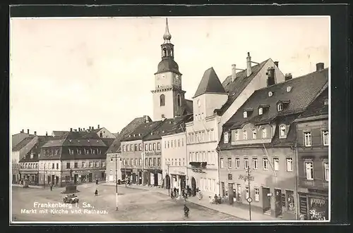 AK Frankenberg i. Sa., Markt mit Kirche und Rathaus