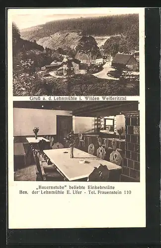 AK Frauenstein, Gasthaus Lehnmühle im Wilden Weisseritztal, Bauernstube
