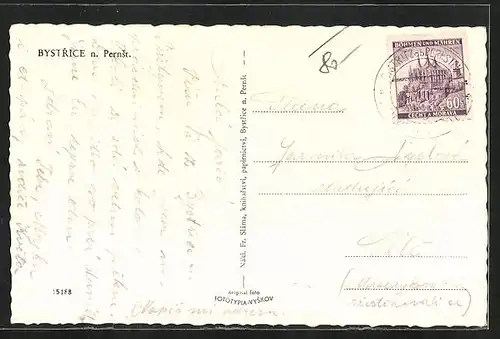 AK Bystrice n. Pernst, Ortsansicht mit Kirche