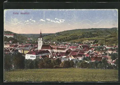 AK Velké Mezirici, Ortsansicht mir Kirche