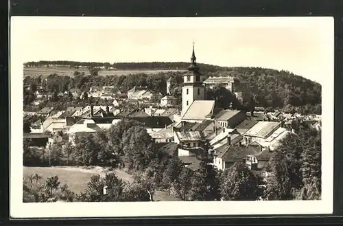 AK Velké Mezirici, Ortsansicht mit Kirche