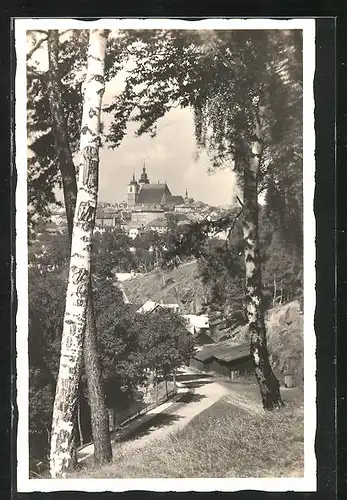 AK Iglau, Ortsansicht mit Blick durch die Bäume