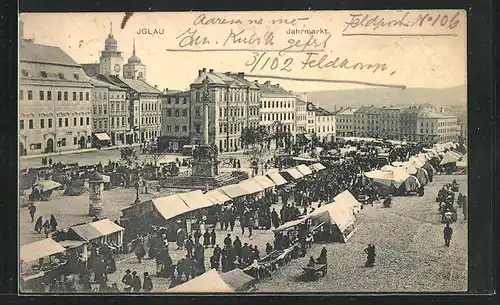 AK Iglau, Jahrmarkt aus der Vogelschau