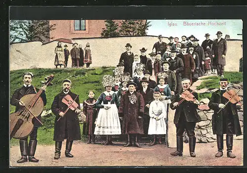 AK Iglau, Brautpaar einer bäurischen Hochzeit