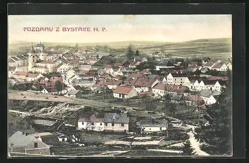 AK Bystrice nad Pernst., Ortsansicht aus der Vogelschau