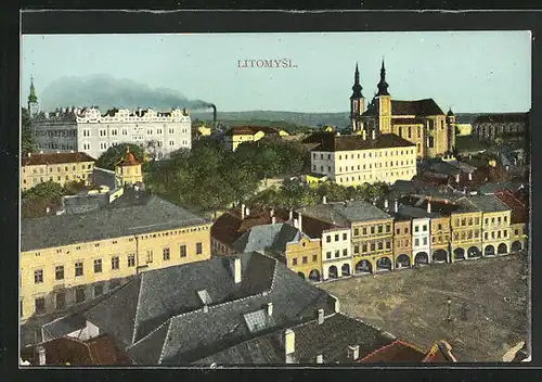 AK Leitomischl / Litomysl, Ortspartie mit Kirche
