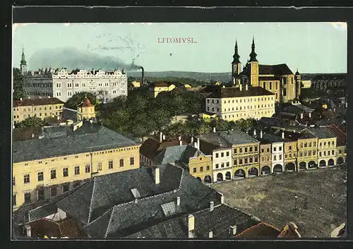 AK Leitomischl / Litomysl, Ortspartie mit Kirche