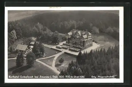 AK Ilmenau i. Thür., Kurhotel Gabelbach, Fliegeraufnahme