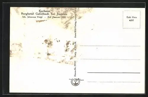 AK Ilmenau i. Thür., Kurhotel Gabelbach, Fliegeraufnahme