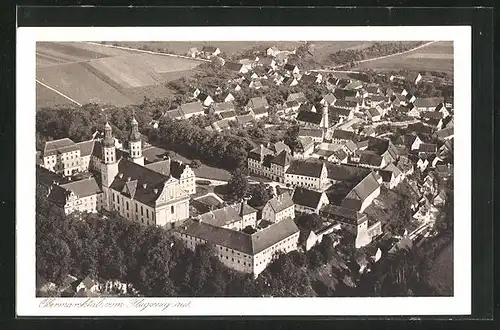 AK Obermarchtal, Teilansicht mit Kloster, Fliegeraufnahme