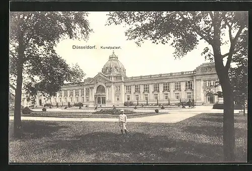 AK Düsseldorf, Kunstpalast mit Garten und Kind