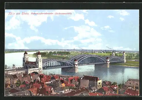AK Köln a. Rh., Flusspartie mit der Hohenzollernbrücke