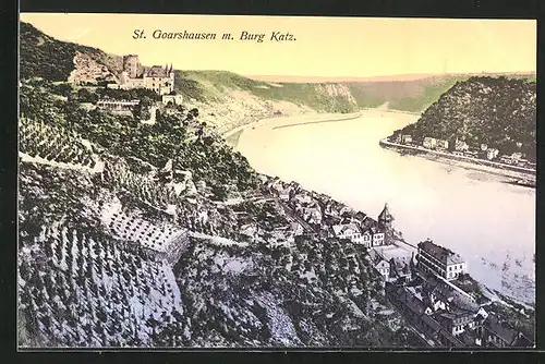 AK St. Goarshausen, Ortschaft mir Burg Katz