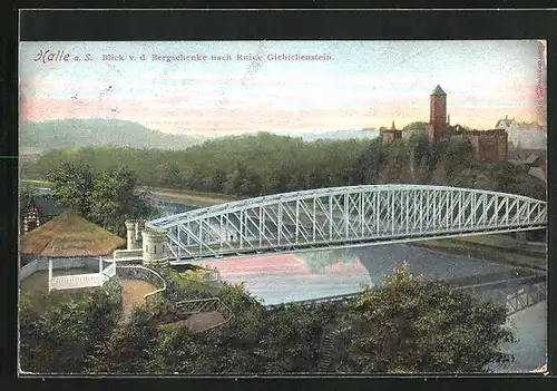 AK Halle a. S., Blick auf die Ruine Giebichstein von der Bergschenke