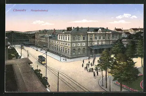 AK Chemnitz, Strassenpartie mit Hauptbahnhof