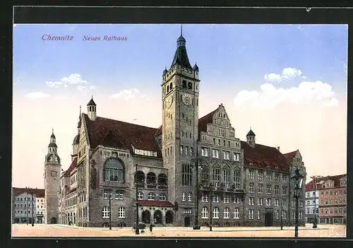 AK Chemnitz, neues Rathaus mit Strasse