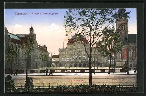 AK Chemnitz, König Albert-Museum, Stadttheater und Petrikirche