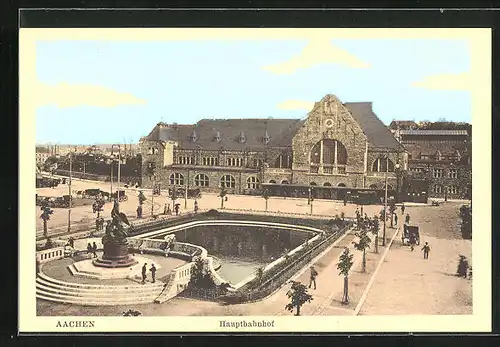 AK Aachen, Blick auf den Hauptbahnhof mit Besuchern