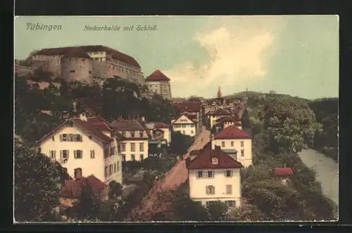 AK Tübingen, Neckarhalde mit Schloss