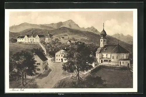 AK Maria Eck, Strassenpartie mit Kirche