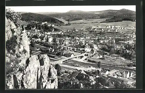 AK Gerolstein /Eifel, Blick von der Munterley auf den Ort mit Brücke