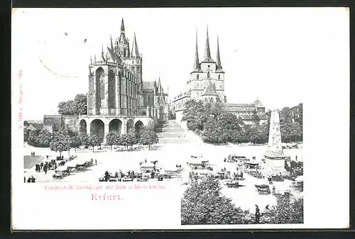 AK Erfurt, Friedrich-Wilhelmsplatz mit Dom und Severikirche