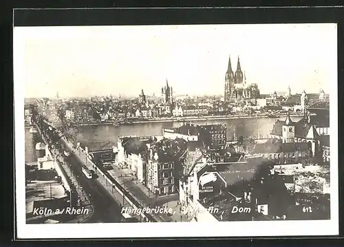 AK Köln a. Rhein, Hängebrücke mit St. Martin und Dom
