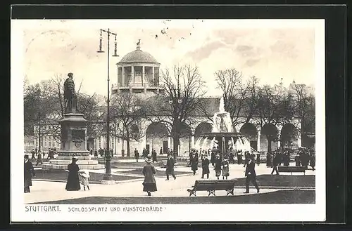 AK Stuttgart, Belebter Schlossplatz und Kunstgebäude