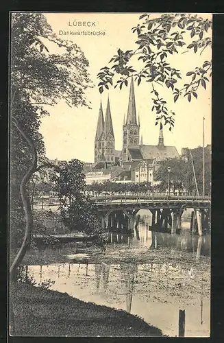 AK Lübeck, Dankwartsbrücke mit Kirchen