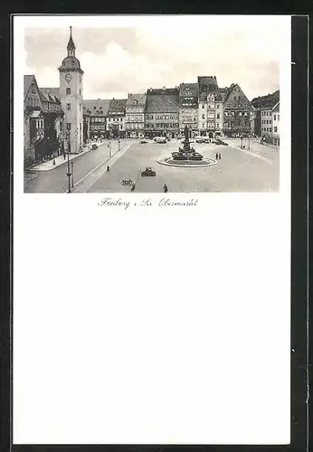 AK Freiberg i. Sa., Obermarkt mit Rathaus