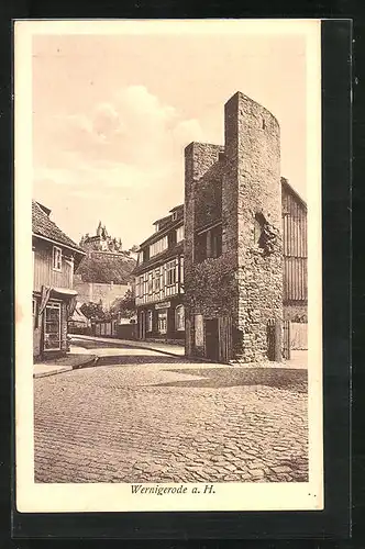 AK Wernigerode a. H., Turm gegen Schloss