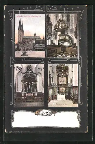 AK Lübeck, Markt u. Marienkirche, Apostel-Uhr