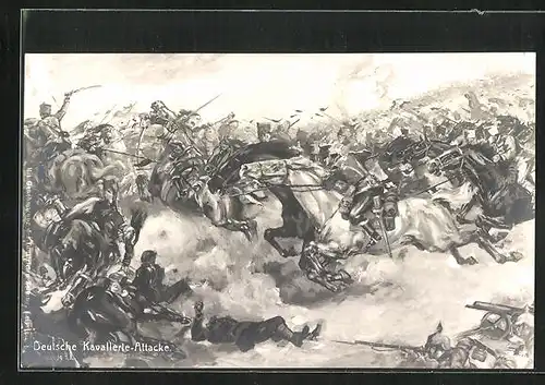 AK Deutsche Kavallerie-Attacke, Soldaten in Uniform zu Pferde