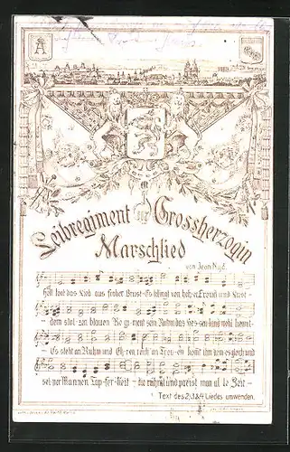 AK Leibregiment 117 Grossherzogin, Marschlied, Ortsansicht, Wappen