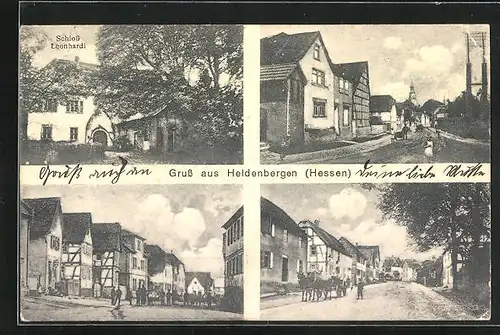 AK Heldenbergen i. Hessen, Schloss Leonhardi, Strassenpartien im Ort