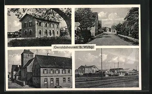 AK Geroldshausen, Bahnhof, Strassenpartie mit Häusern