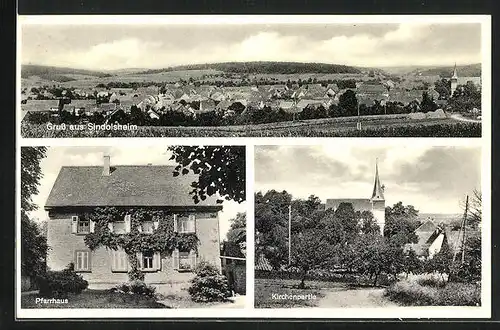 AK Sindolsheim, Pfarrhaus, Kirchenpartie, Gesamtansicht