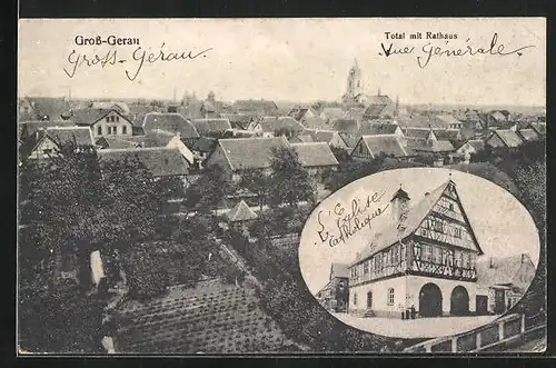 AK Gross-Gerau, Gasthaus, Totalansicht mit Rathaus