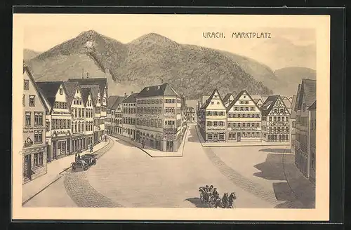 AK Urach, Hotel Post und Gasthaus zum Waldhorn am Marktplatz