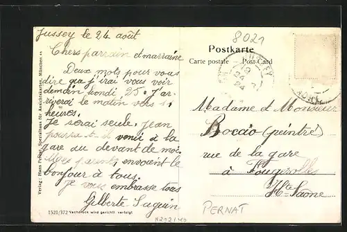 Künstler-AK Sauerlach b. München, Totalansicht mit Kirche