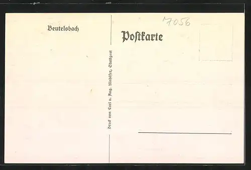 Künstler-AK Beutelsbach i. Remstal, Stiftskirche zum Heiligen Kreuz, Wappen und Inschrift am Rathaus, 1916
