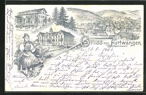 Lithographie Furtwangen /Schwarzwald, Gr. Bad. Uhrmacherschule, Gewerbeausstellung