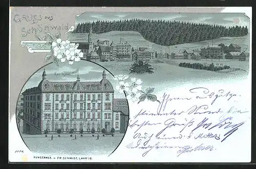 Mondschein-Lithographie Schönwald, Kur-Hotel, Totalansicht