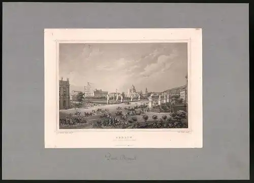 Stahlstich Berlin, Die Schlossbrücke, montiert, um 1870, del.: Johannes Rabe, Sculp.: Joh. Poppel, 22.5 x 31.5cm