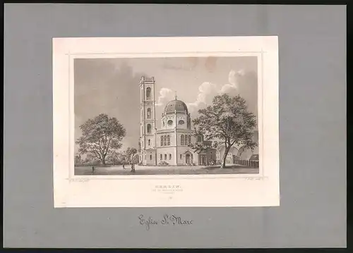 Stahlstich Berlin, St. Marcuskirche, montiert, um 1870, del.: F. A. Borchel, sculp.: F. Foltz, 22.5 x 31.5cm