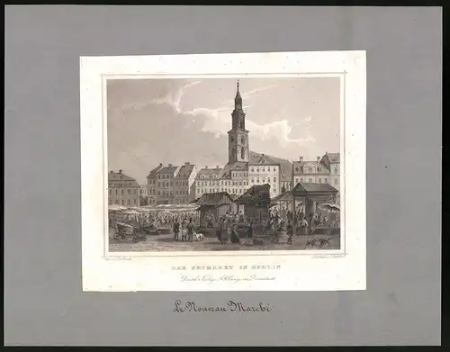Stahlstich Berlin, Der Neumarkt, montiert, um 1870, gez.: L. Rohbock, Stich: J. Richter, 22.5 x 29cm