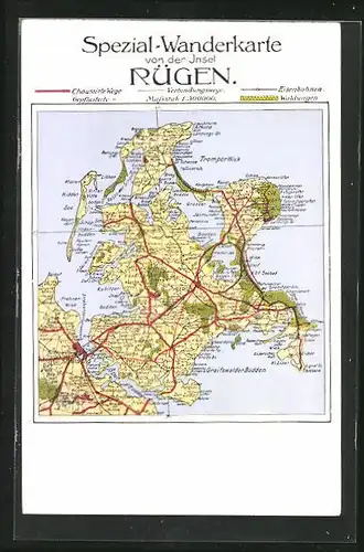 AK Bergen, Landkarte der Insel Rügen