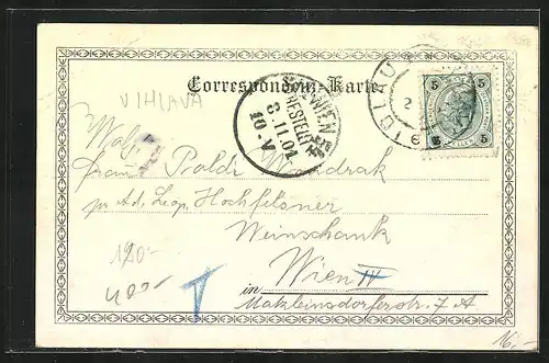 Lithographie Iglau, Totalansicht mit städtischer Schwimmschule, Iglauerin in Tracht
