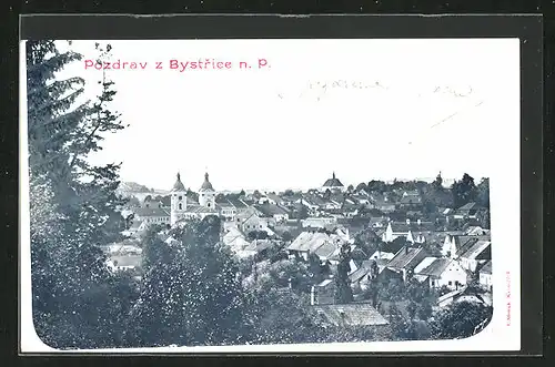 AK Bystrice n. P., Blick über die Dächer der Stadt